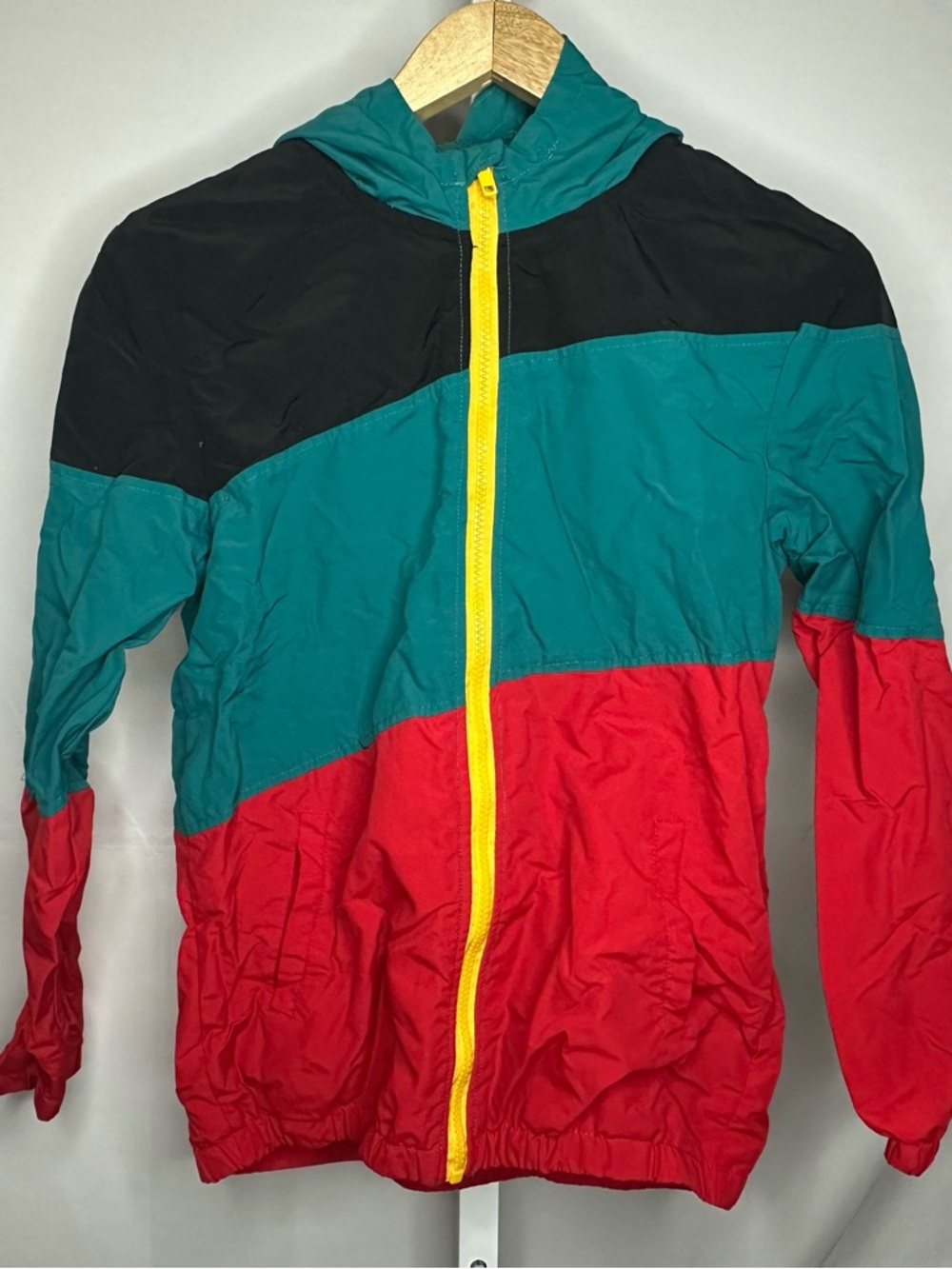 art class Teal Black Red Colorblock Windbreaker with Yellow Zip